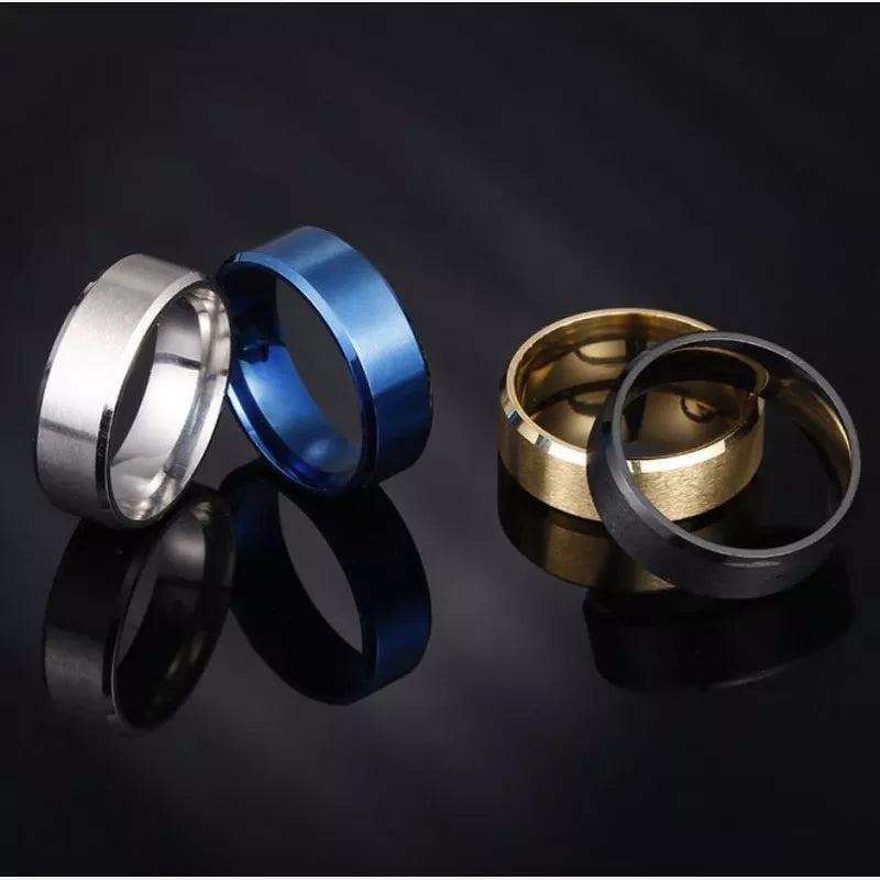 8mm Matt Stainless Steel Simple Design Plain Titanium Rings Gold Tone Silver Plated Black Blue Rings Men Woman Jewelry Gift