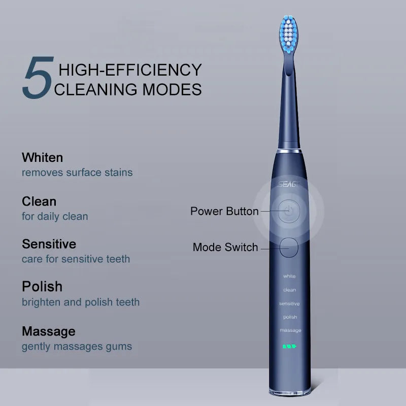 Seago Electric Sonic Toothbrush SG-575 USB Charge Rechargeable Adult Waterproof Electronic Tooth Brushes Replacement Heads Gift