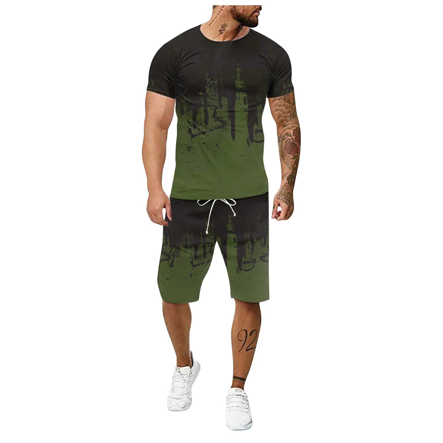 2023 Summer Men's Suit T-Shirt Beach Shorts Two-Piece Sets 3D Inkjet Men's Clothing Suit Large Size Outdoor Fitness Running Sets