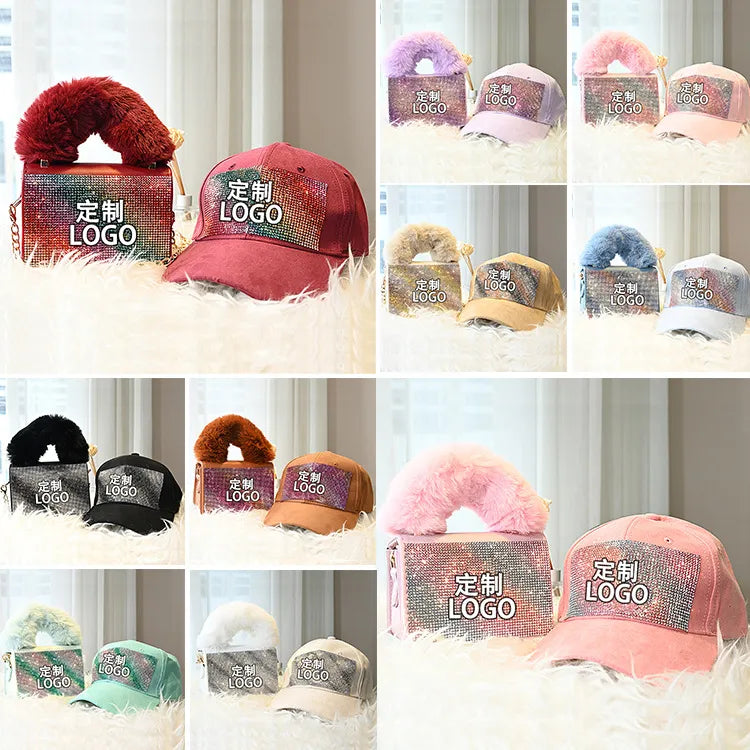 Mini Fur Handbag & Hat Set:  Mini Bags Purse Handbags Fashion Bags Crossbody Bag Fur Purse and Hat Set