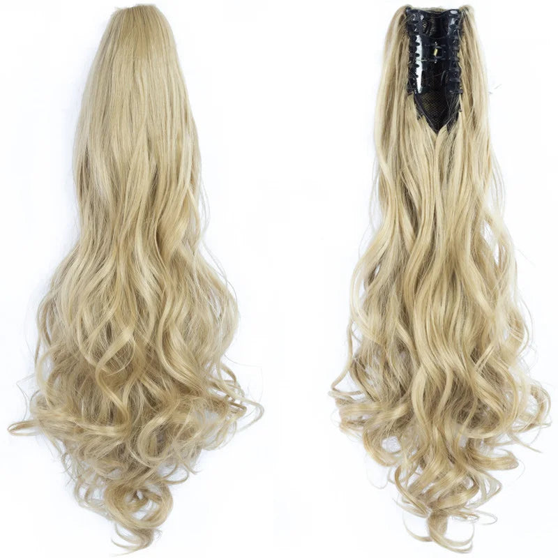 22 inch Ponytail Extensions Claw Clip Drawstring False Pigtail Curly Wavy Synthetic Tail Hairpiece Pony Attached Hair For Women