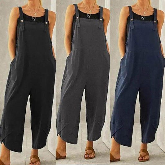 Women Strap Loose Jumpsuit Summer Casual Wide Leg Pants Fashion Jumpsuit Solid Color Loose Women Shoulder Strap Pockets Romper