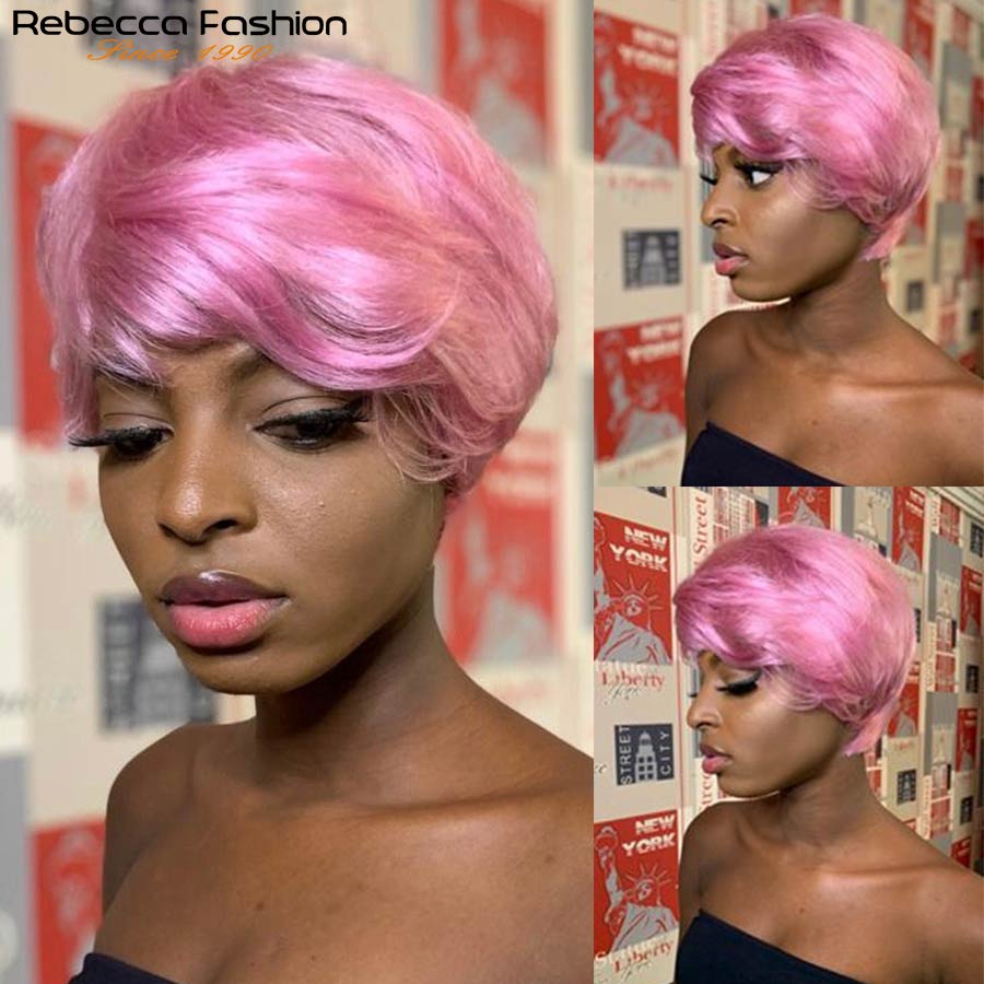 Short Human Hair Wigs Pixie Cut Straight Remy Brazilian Hair