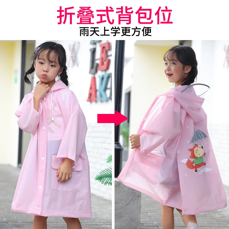 Cute Kids Raincoat Wateproof Children s Rain Poncho Rain Coat Jacket with Backpack Position