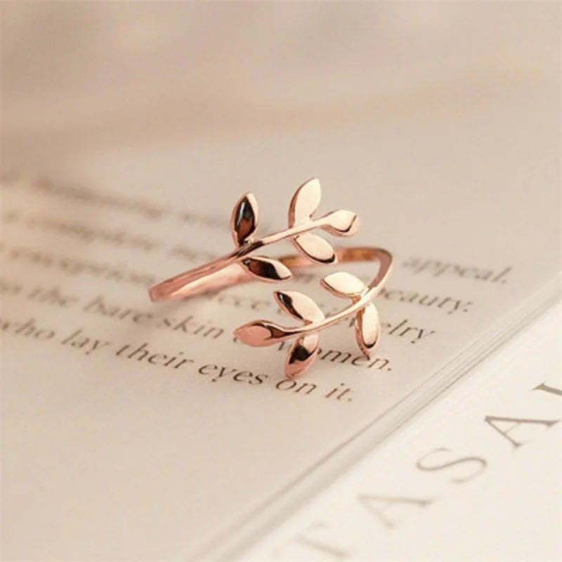 Fashion Women's Open Leaf Rings Girls Multi Color Adjustable Size Botanical Women Knuckle Rings Engagement Wedding Party Jewelry