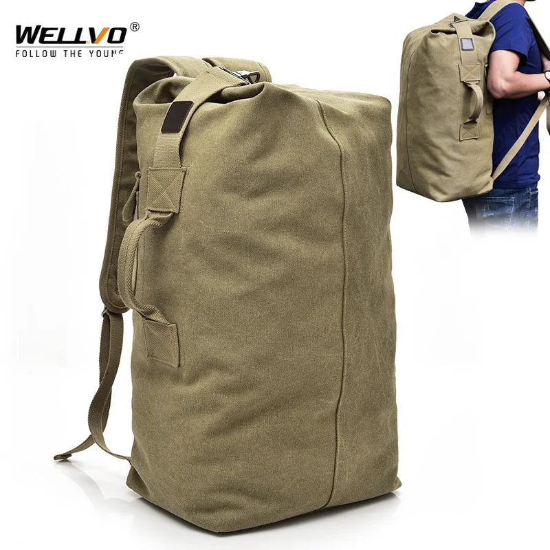 Men's Canvas Backpacks Multi-purpose Bucket Mountaineering Travel Bag Large Shoulder Bags Men Army Trip Foldable Hand Bag XA1934