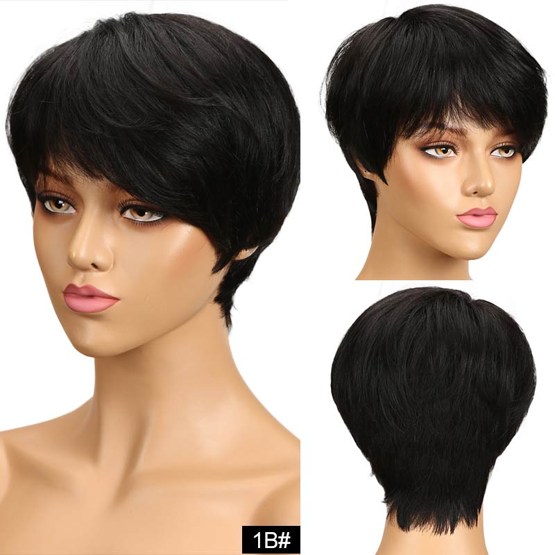 Short Human Hair Wigs Pixie Cut Straight Remy Brazilian Hair