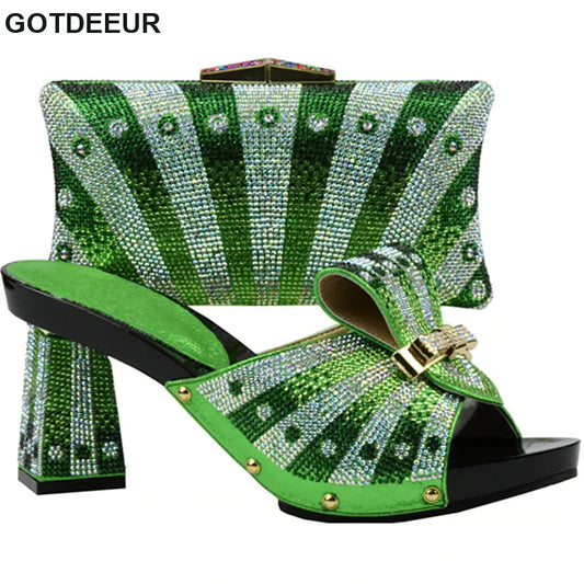 Latest Green Color African Shoe and Bag Sets Italian Nigerian Shoes and Matching Bags Italian Ladies Women Shoes and Bag Sets