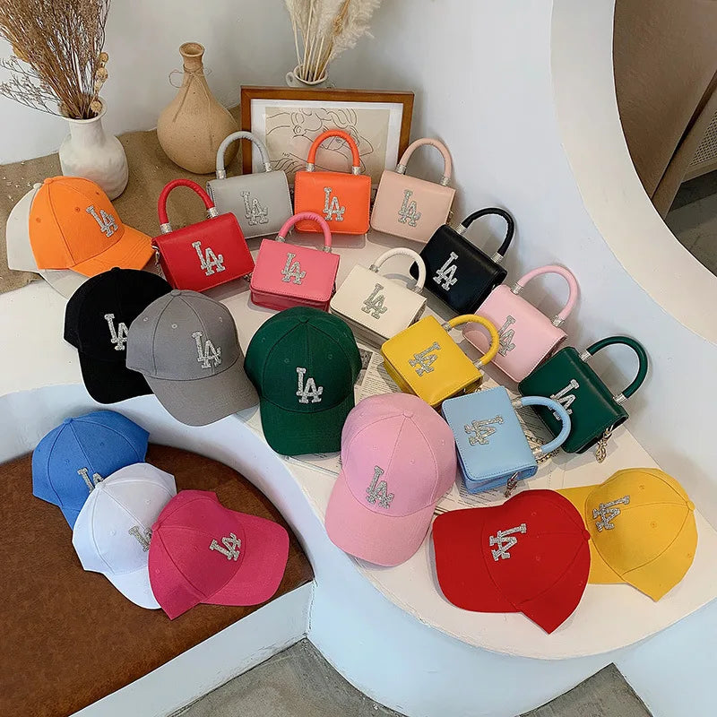 Mini Bag & Cap Set: Diamond LA Purse And Cap Set Women Small Shoulder Purse And Handbag Summer Ladies Fashion Mini Rhinestone Crossbody Bag With Hat