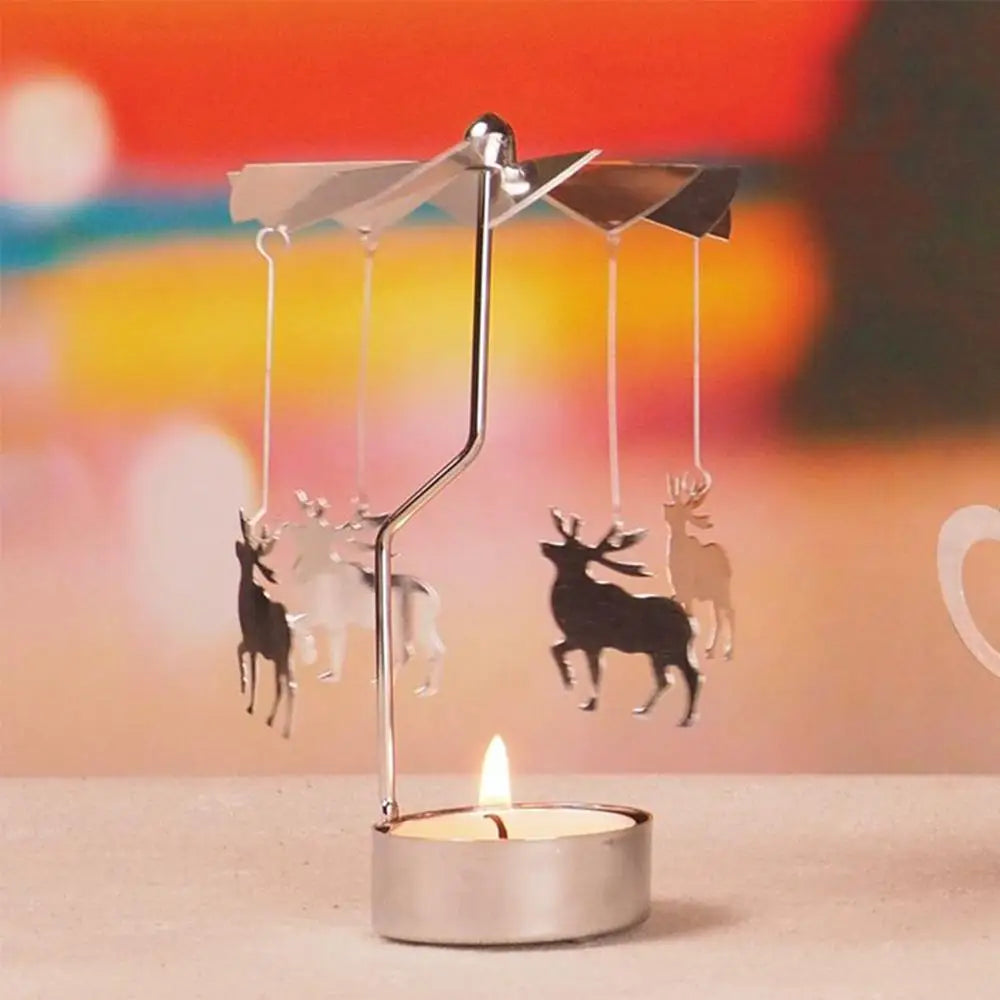 Christmas Elk Angel Metal Candlestick Merry Christmas Decoration For Home Rotating Cristmas Ornament 2023 Xmas Navidad Gifts