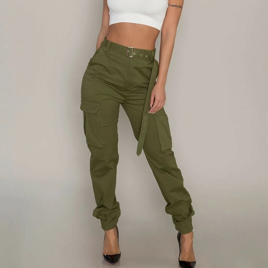 Winsome Cargo Pants: Women Military Army Green Long Cargo Pants Ladies Trousers Casual Combat Cool Pants Sheer Khaki Orange with Sashes Plus Size Up To 2XL