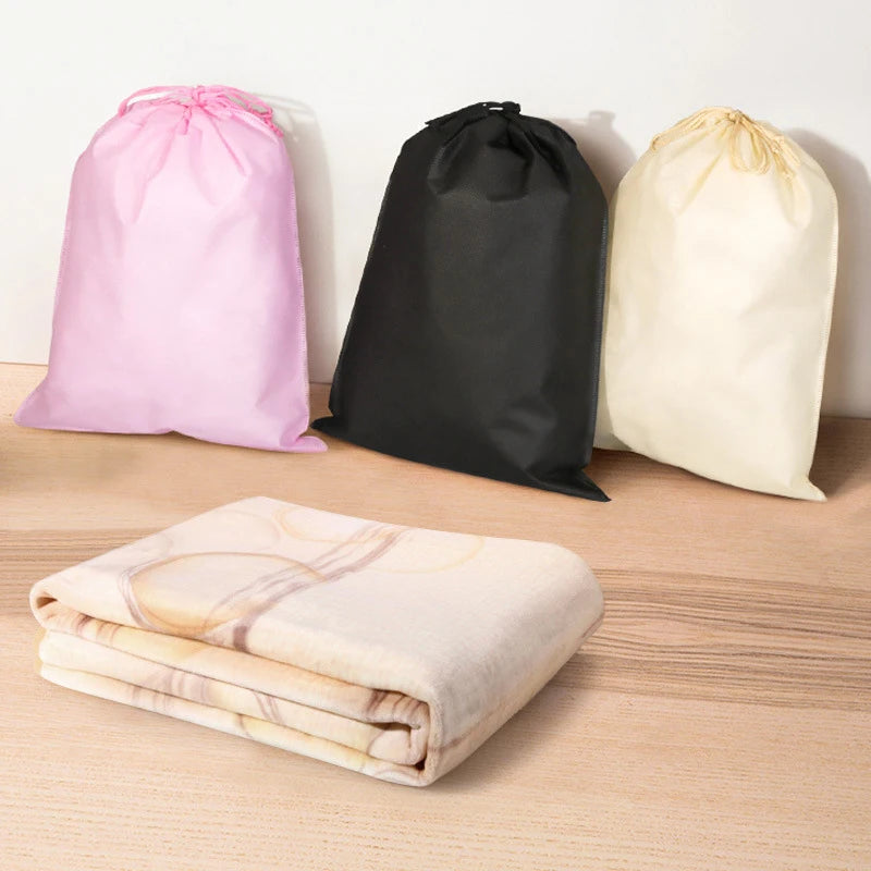 Waterproof Reusable Non-woven Portable Tote Drawstring Storage Bag Laundry Shoe Underwear Organizer Pouch Folding Shopping Bag