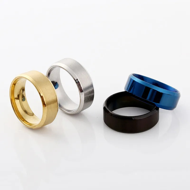 8mm Matt Stainless Steel Simple Design Plain Titanium Rings Gold Tone Silver Plated Black Blue Rings Men Woman Jewelry Gift