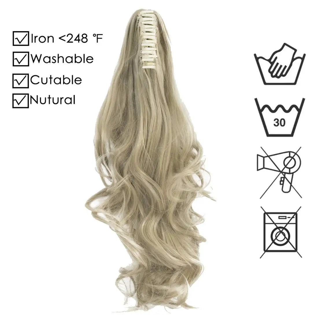 22 inch Ponytail Extensions Claw Clip Drawstring False Pigtail Curly Wavy Synthetic Tail Hairpiece Pony Attached Hair For Women