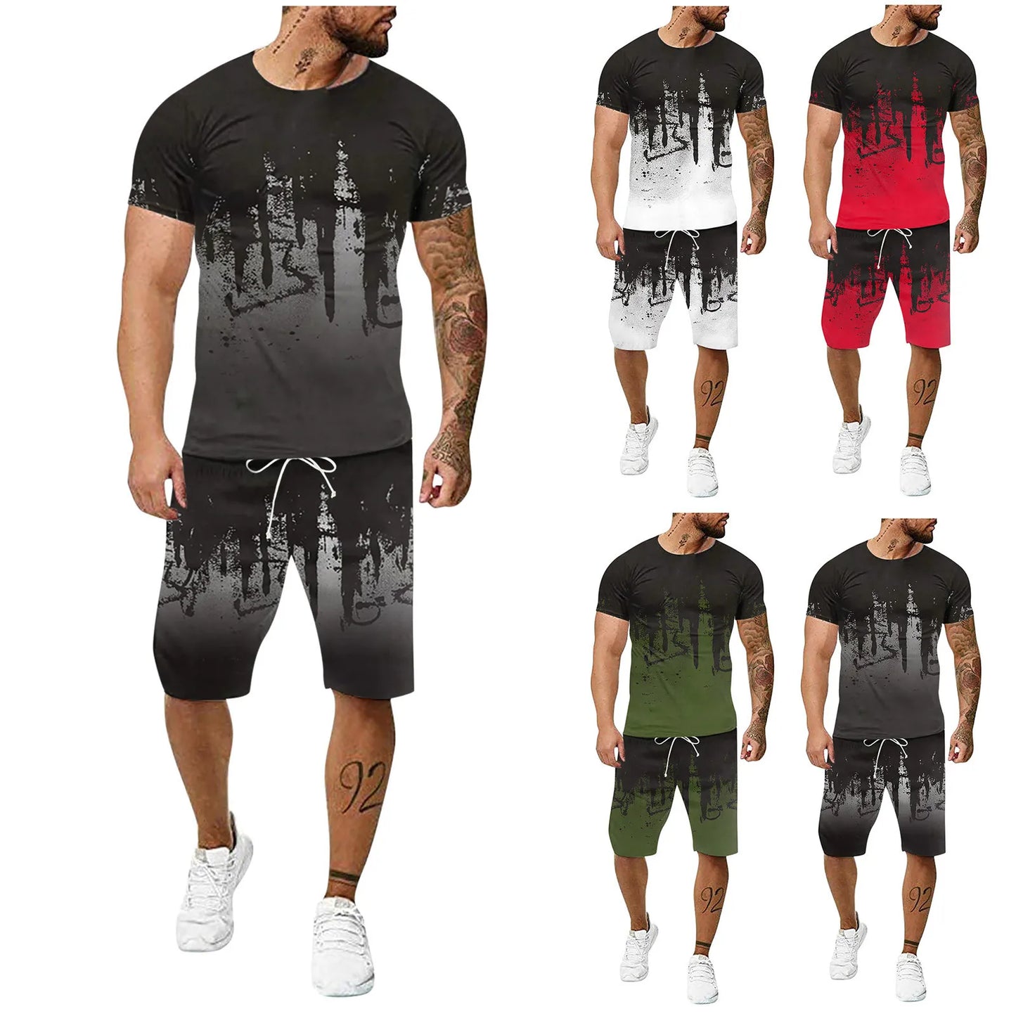 2023 Summer Men's Suit T-Shirt Beach Shorts Two-Piece Sets 3D Inkjet Men's Clothing Suit Large Size Outdoor Fitness Running Sets