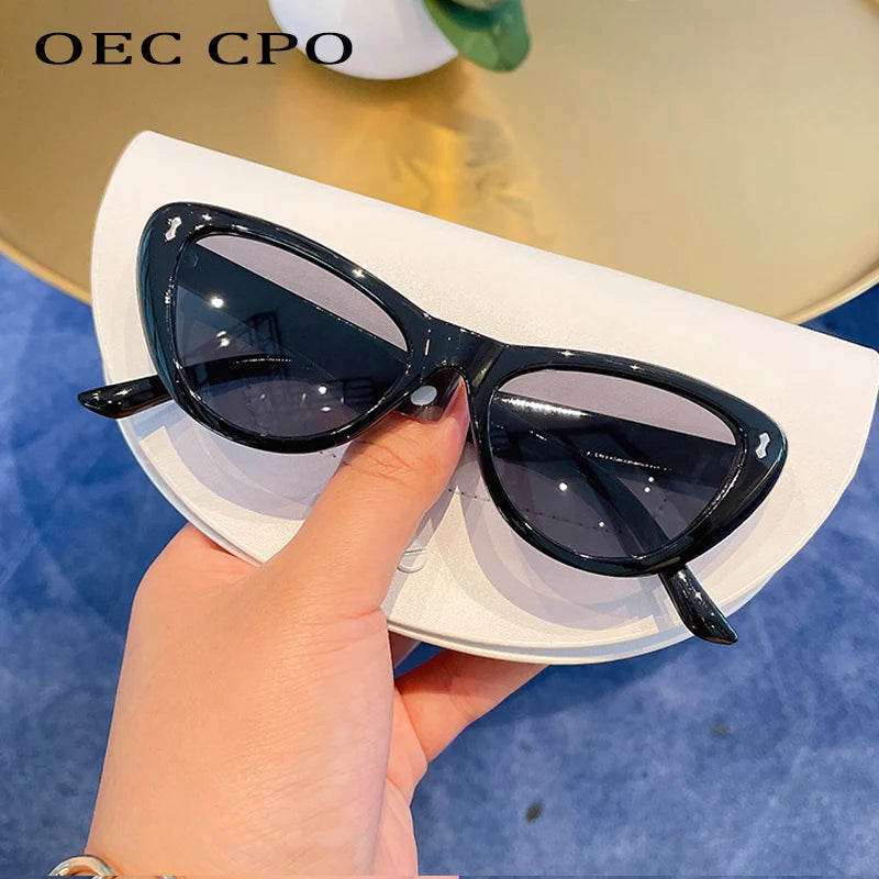 OEC CPO Vintage Punk Sunglasses Women Small Frames  Cat Eye Sunglasses Ladies Retro Brand Design Eyeglass Female Shades Glasses