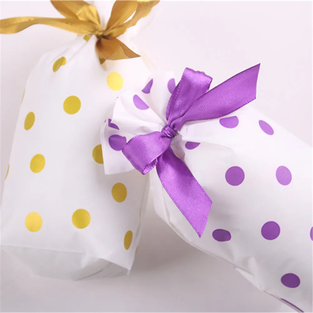 5pcs/lot 12x17cm Plastic Polka Dot Candy Cookie Gift Bag Drawstring Bow Pouch Wedding Birthday Party Christmas Cookies Packaging