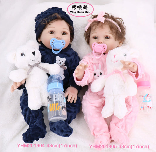 Child Reborn Full Silicone Reborn Full Silicone Body Baby Dolls Boy Girl Twin 43CM Vinyl Realistic Mini Baby Bath Toy Waterproof