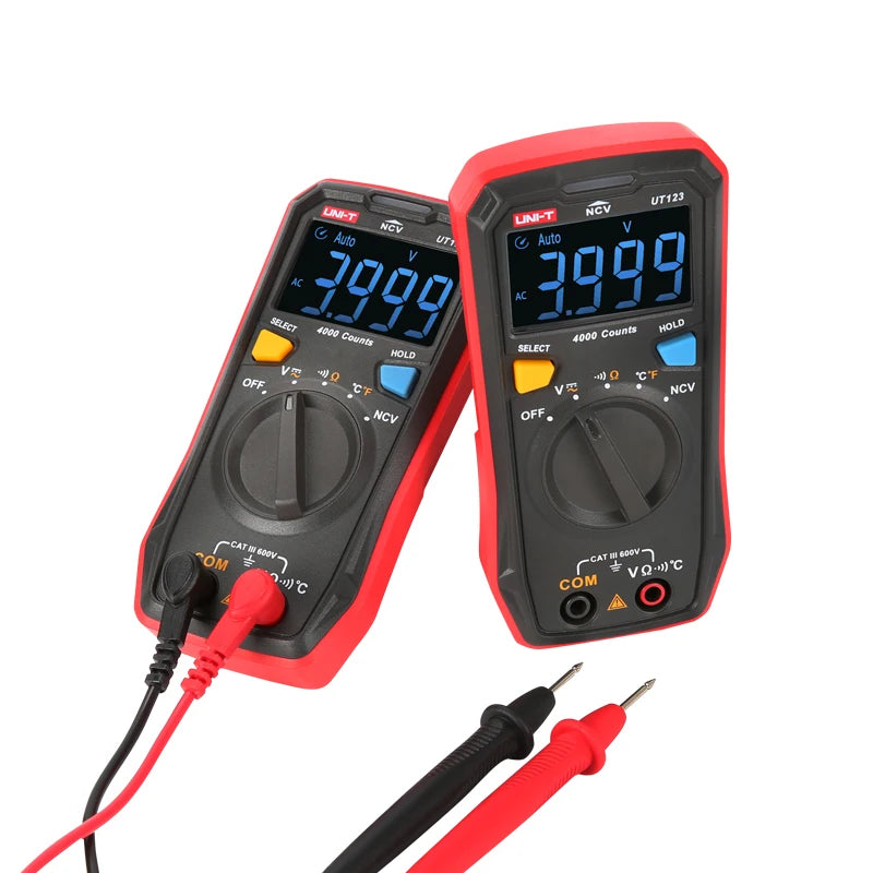 Uni-T UT123 Pocket Mini Residential Multimeter , AC DC Voltmeter Ohmmeter Temperature NCV Tester EBTN Display+Free soft Bag