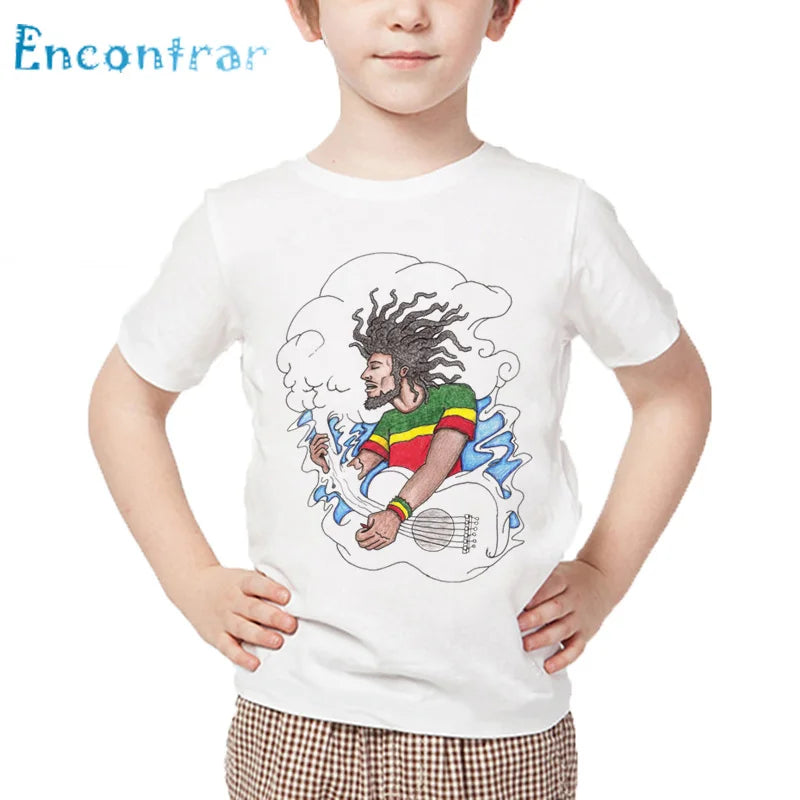 Bob Marley T-Shirt🇯🇲: Kids Jamaica Singer Bob Marley Reggae Rastafari Print T shirt Children Summer White Tops Boys and Girls Casual T-shirt,HKP4118