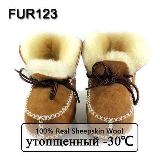 MPPM Winter Baby Shoes Boots Infants Warm Shoes Fur Wool Girls Baby Booties Sheepskin Genuine Leather Boy Baby Boots