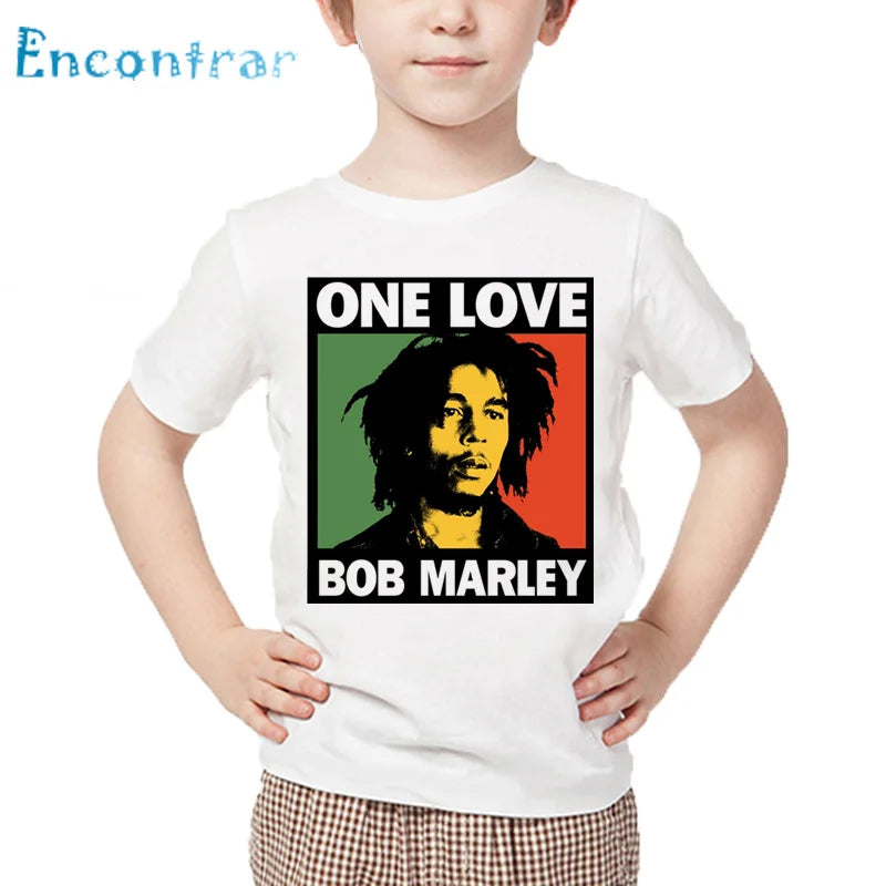 Bob Marley T-Shirt🇯🇲: Kids Jamaica Singer Bob Marley Reggae Rastafari Print T shirt Children Summer White Tops Boys and Girls Casual T-shirt,HKP4118