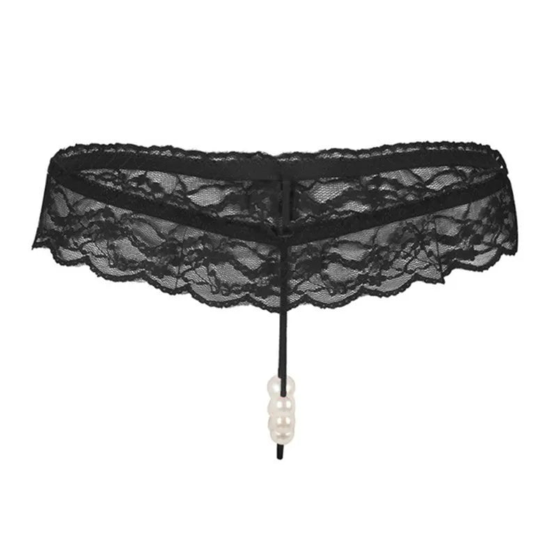 Suzie Temptation G String: Sexy Women Pearl Panties Lace G String Temptation Underwear Ladies Tanga Hipster Thong Transparent Dessous Elastic Underpants Undergarment