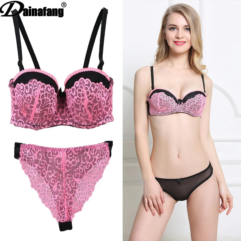 DaiNaFang Brand Wholesale VS New Sexy Bras Sets Push Up Lace V ABC Cup Pink White Female Lingerie Underwear For Girls