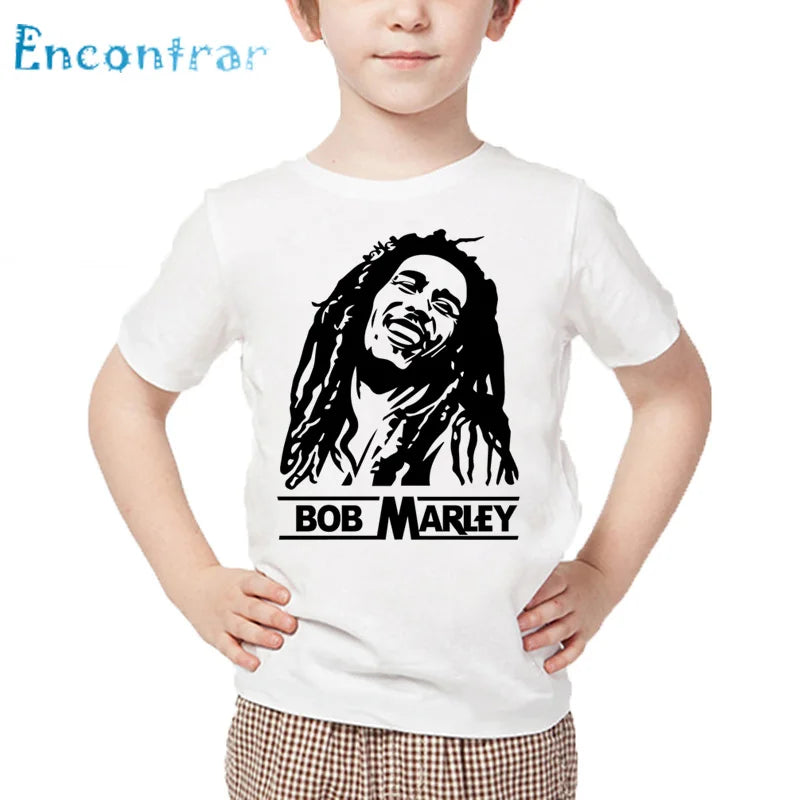 Bob Marley T-Shirt🇯🇲: Kids Jamaica Singer Bob Marley Reggae Rastafari Print T shirt Children Summer White Tops Boys and Girls Casual T-shirt,HKP4118