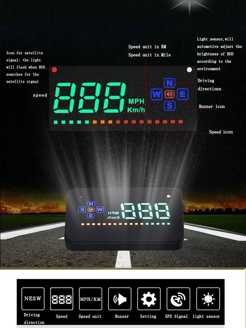 Compatible with All Car Speed Projector GPS Digital Car Speedometer A2 Electronics Head Up Display Auto HUD Windshield Projector