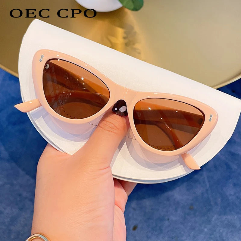 OEC CPO Vintage Punk Sunglasses Women Small Frames  Cat Eye Sunglasses Ladies Retro Brand Design Eyeglass Female Shades Glasses