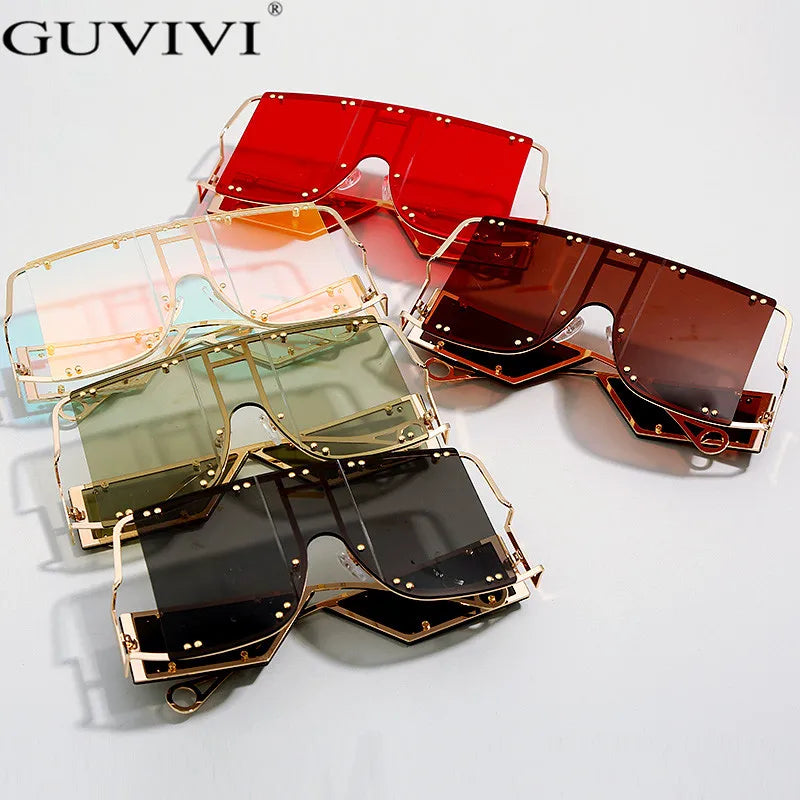 Oversize Rivet Sunglasses Steampunk Women Men Vintage Goggles Eyeglasses Luxury Retro Square Eyewear Sun Glasses UV400 Shades