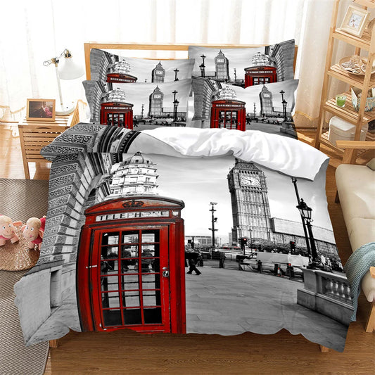 Bedding Set: Telephone booth 3D Digital Bedding Sets Home Bedclothes Super King Cover Pillowcase Comforter Textiles Bedding Set