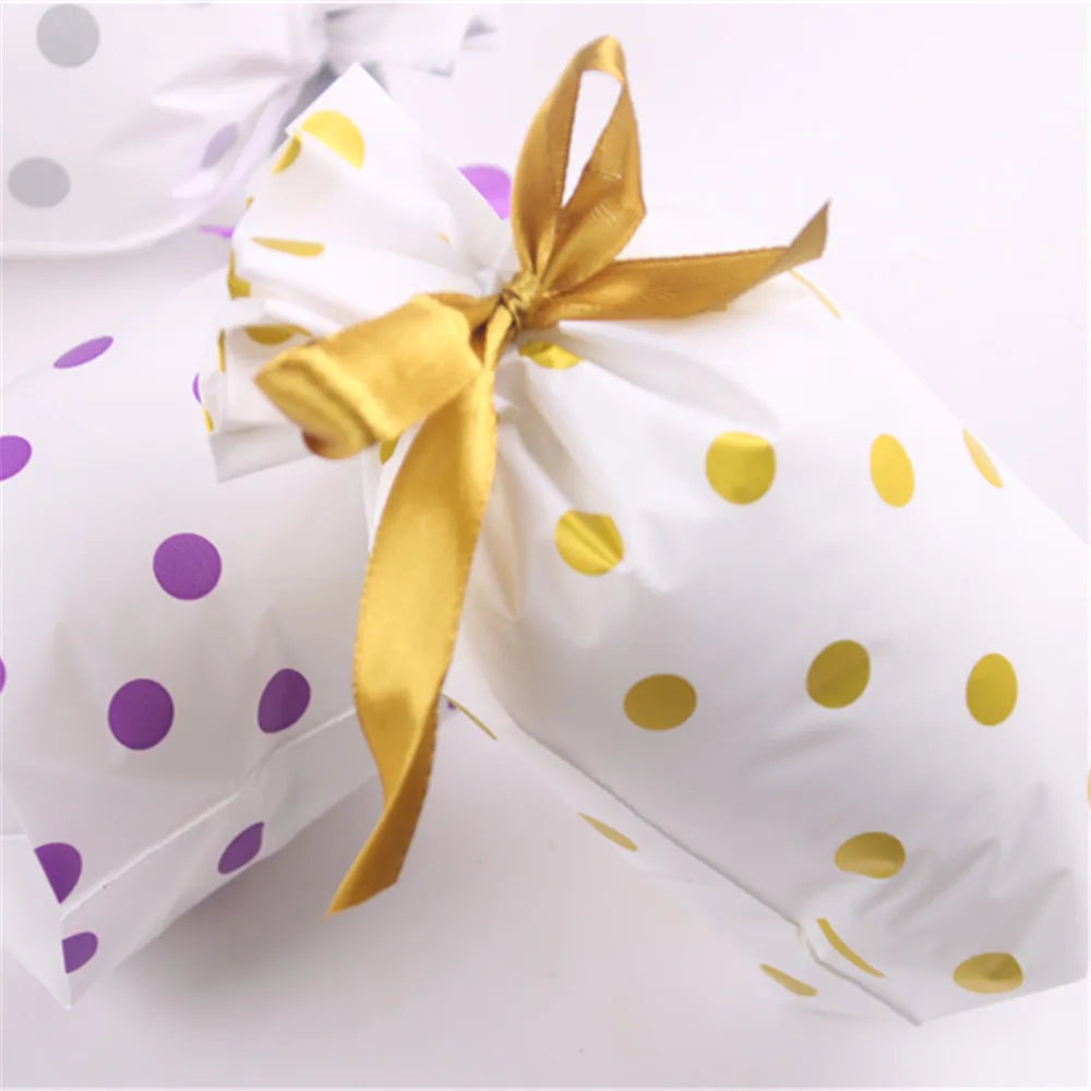 5pcs/lot 12x17cm Plastic Polka Dot Candy Cookie Gift Bag Drawstring Bow Pouch Wedding Birthday Party Christmas Cookies Packaging