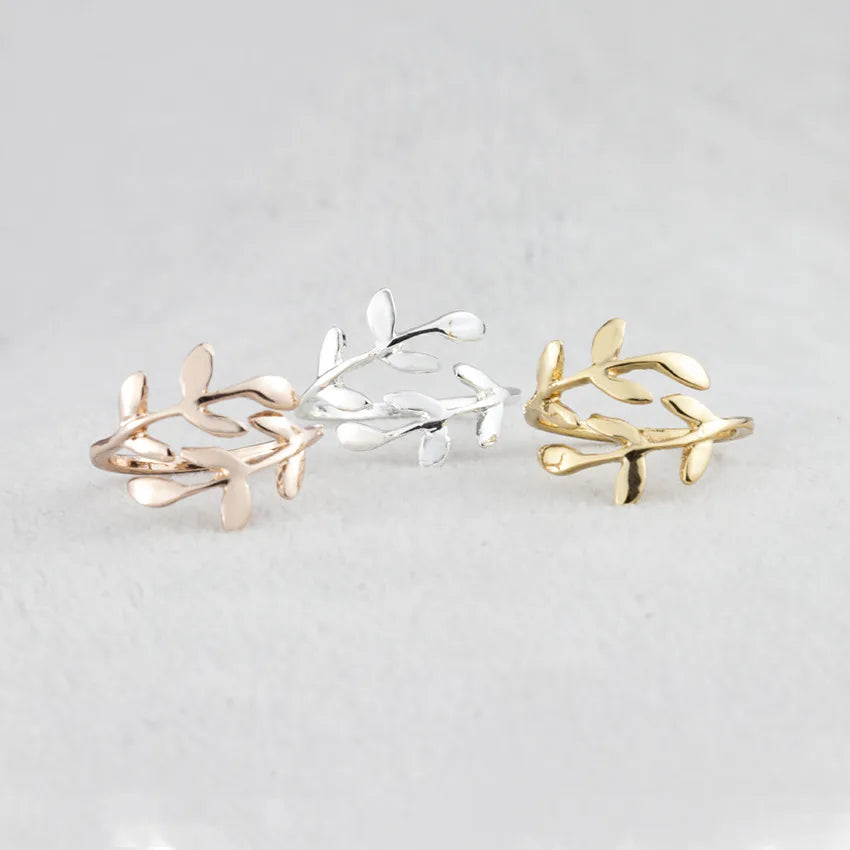 Fashion Women's Open Leaf Rings Girls Multi Color Adjustable Size Botanical Women Knuckle Rings Engagement Wedding Party Jewelry