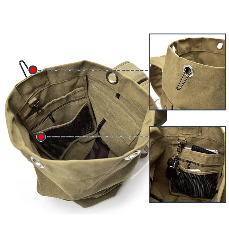 Men's Canvas Backpacks Multi-purpose Bucket Mountaineering Travel Bag Large Shoulder Bags Men Army Trip Foldable Hand Bag XA1934