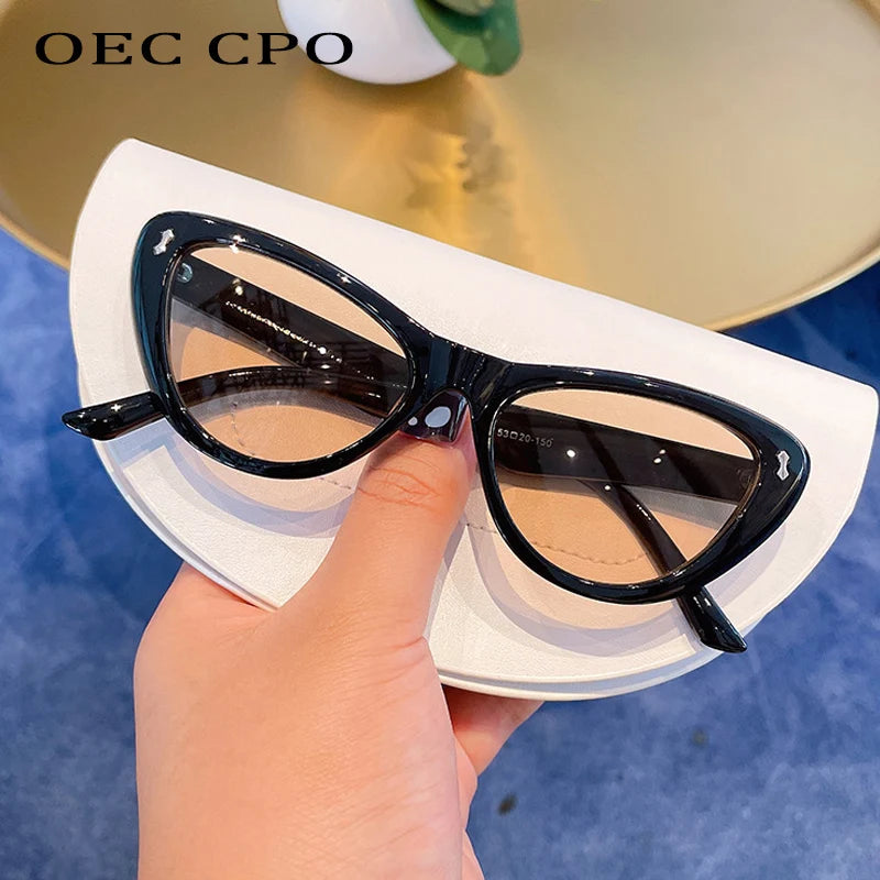 OEC CPO Vintage Punk Sunglasses Women Small Frames  Cat Eye Sunglasses Ladies Retro Brand Design Eyeglass Female Shades Glasses