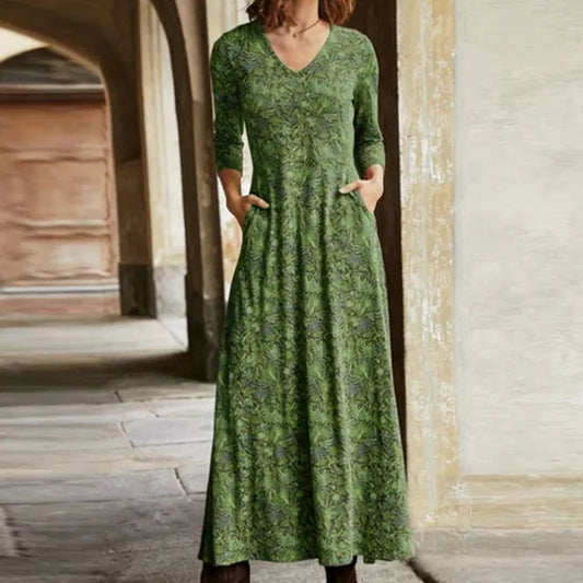 Elegant Floral Print Split Women Maxi Dresses 2021 Autumn V Neck Long Sleeve Packet Party Dress Ladies Sexy Slim Dress Vestidos