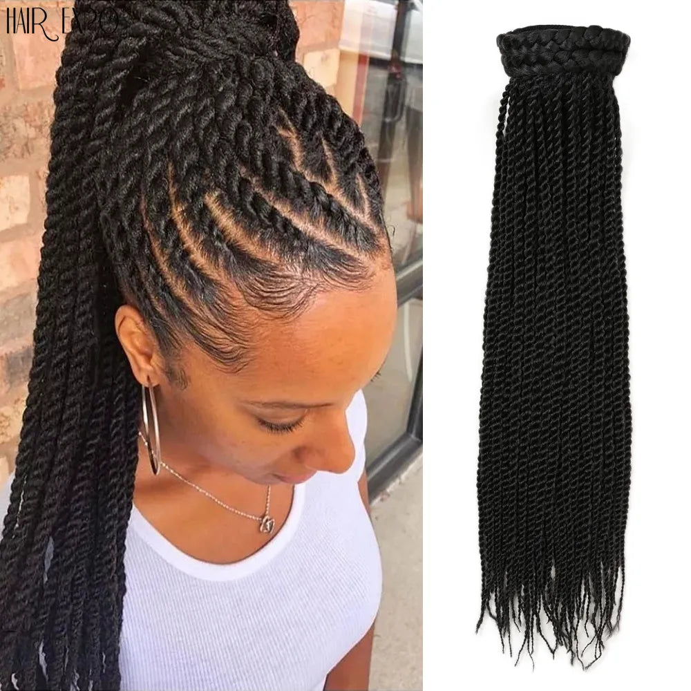 20Inch Box Braid Ponytail Synthetic Ponytail Hair Extensions Ombre Afro Hairpieces Two-strand Drawstring Ponytail Hair Expo City