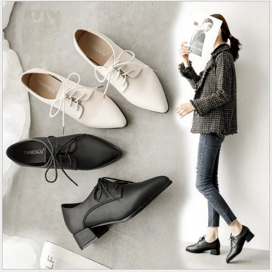 Women's Shoes: Spring Women Dress Shoes Oxford Shoes Formal Work Footwear Black Flats Retro Fashion Single Shoes Microfiber Women Shoes Loafer