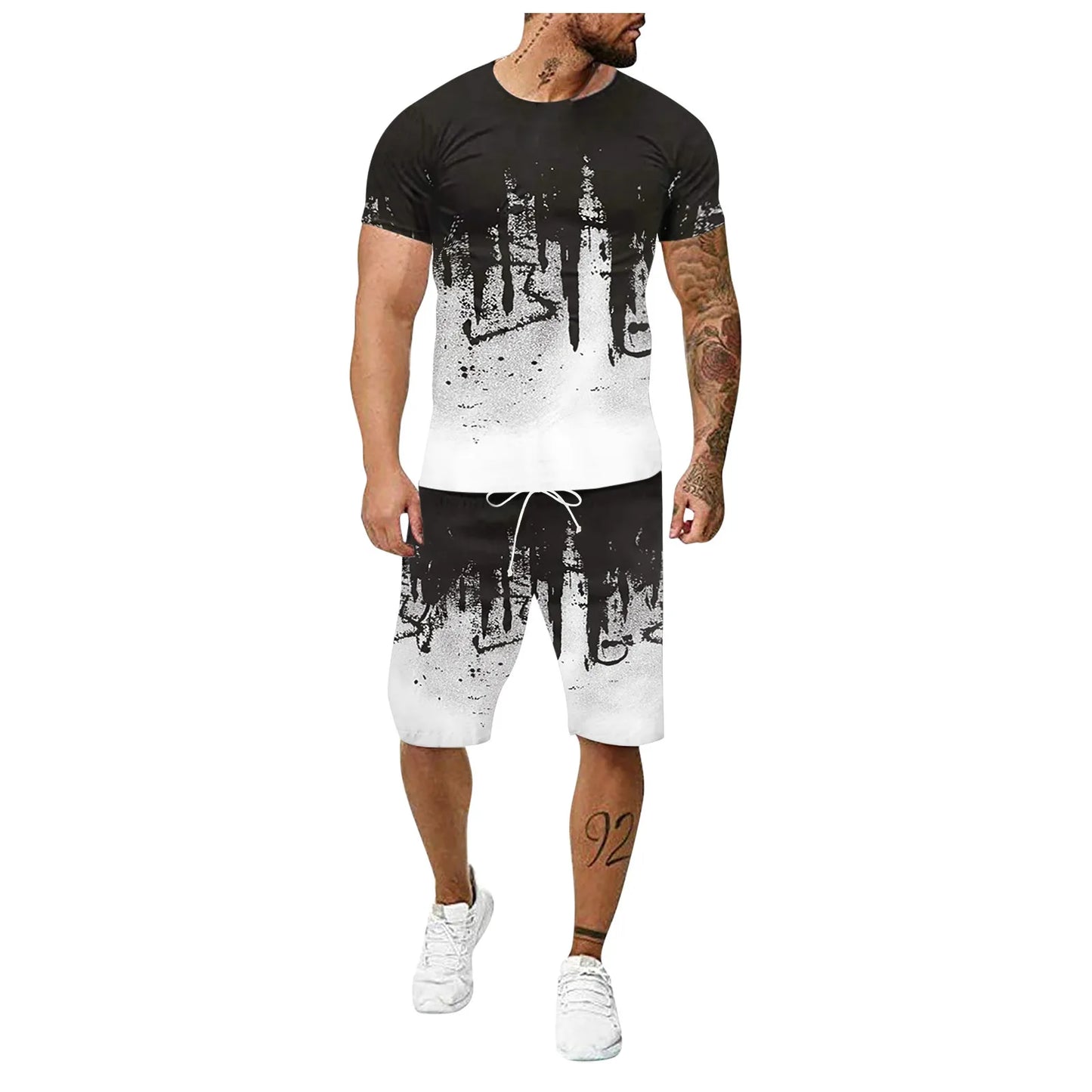 2023 Summer Men's Suit T-Shirt Beach Shorts Two-Piece Sets 3D Inkjet Men's Clothing Suit Large Size Outdoor Fitness Running Sets