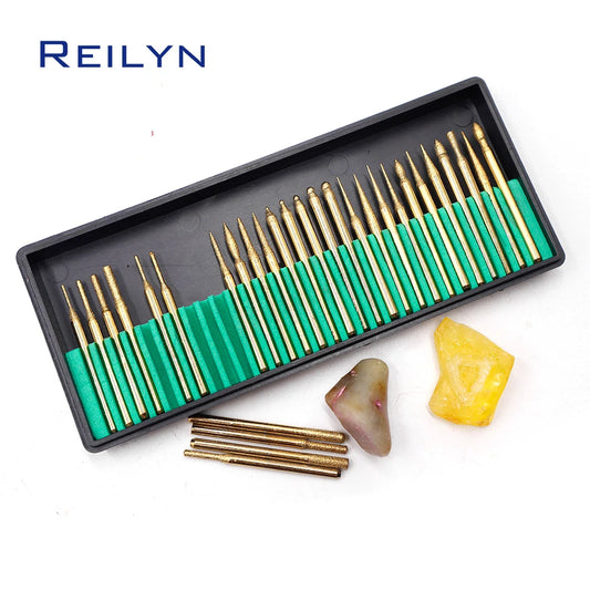 30pc Abrasive Bits Titanium-plated Diamond Grinding point 120# 3x3mm Stone Peeling jade grinding Nails polishing bits Manicure