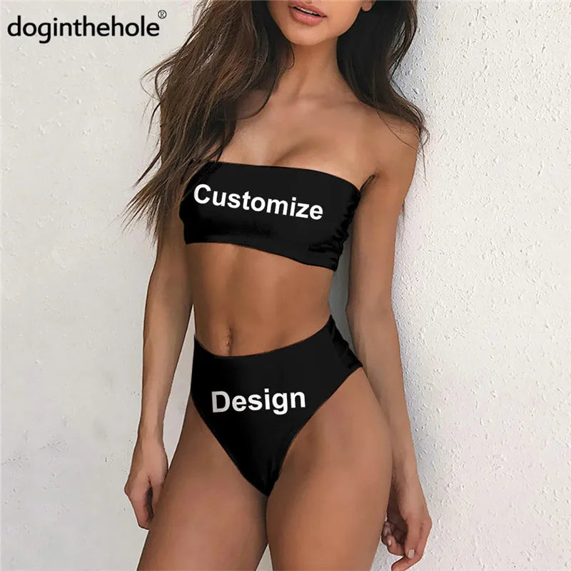 Doginthehole Fashion Reggae Music Design Bikini for Women Summer Sexy Bathing Suit Push Up 2pcs Bathing Suit Swimming Wear