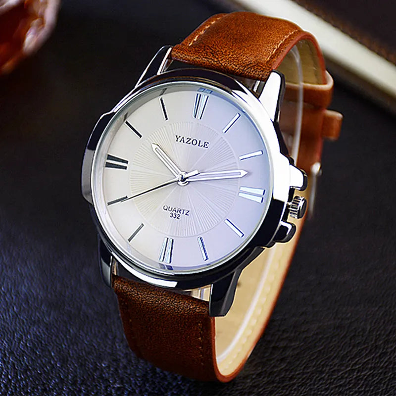 YAZOLE Brand Fashion Men Dress Watches Brown Leather Strap Casual Watch Men relogio Luxury Waterproof reloj hombre Drop Shipping