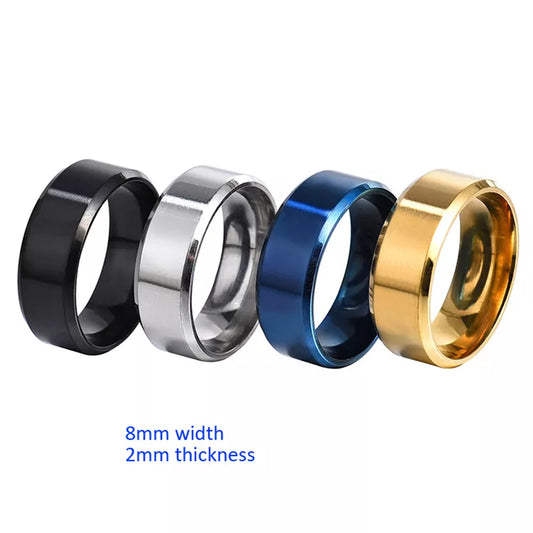 8mm Matt Stainless Steel Simple Design Plain Titanium Rings Gold Tone Silver Plated Black Blue Rings Men Woman Jewelry Gift