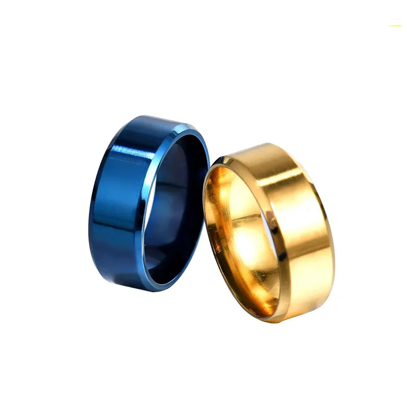 8mm Matt Stainless Steel Simple Design Plain Titanium Rings Gold Tone Silver Plated Black Blue Rings Men Woman Jewelry Gift