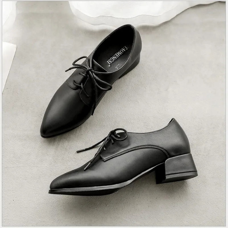 Women's Shoes: Spring Women Dress Shoes Oxford Shoes Formal Work Footwear Black Flats Retro Fashion Single Shoes Microfiber Women Shoes Loafer