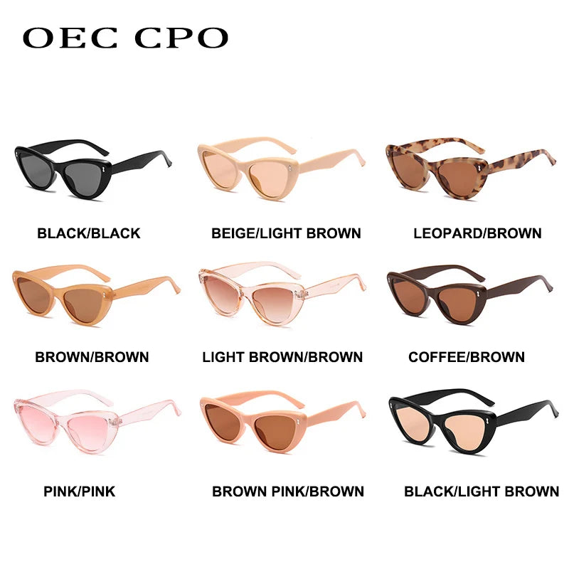 OEC CPO Vintage Punk Sunglasses Women Small Frames  Cat Eye Sunglasses Ladies Retro Brand Design Eyeglass Female Shades Glasses