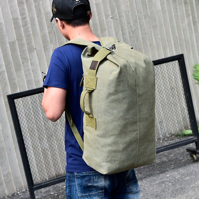 Men's Canvas Backpacks Multi-purpose Bucket Mountaineering Travel Bag Large Shoulder Bags Men Army Trip Foldable Hand Bag XA1934