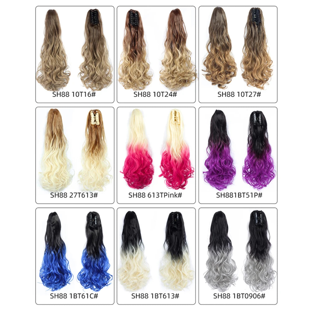 22 inch Ponytail Extensions Claw Clip Drawstring False Pigtail Curly Wavy Synthetic Tail Hairpiece Pony Attached Hair For Women